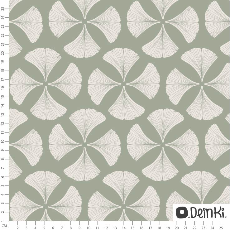 Organic Fabric - Ginkgo Leaves Light Green White by Deinki in green