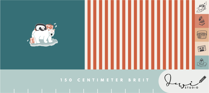 Bio Stoff - 50 cm Panel Retroscholle Panel grün, orange