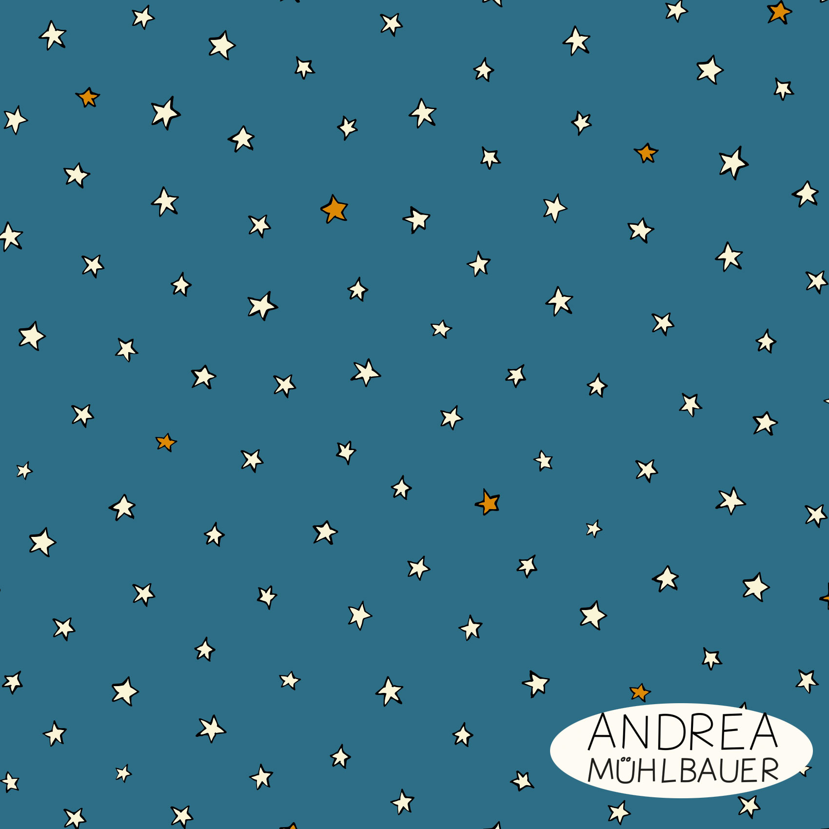Bio Stoff  -  Sternennacht Blau - AndreaMuehlbauer, Sterne, blau