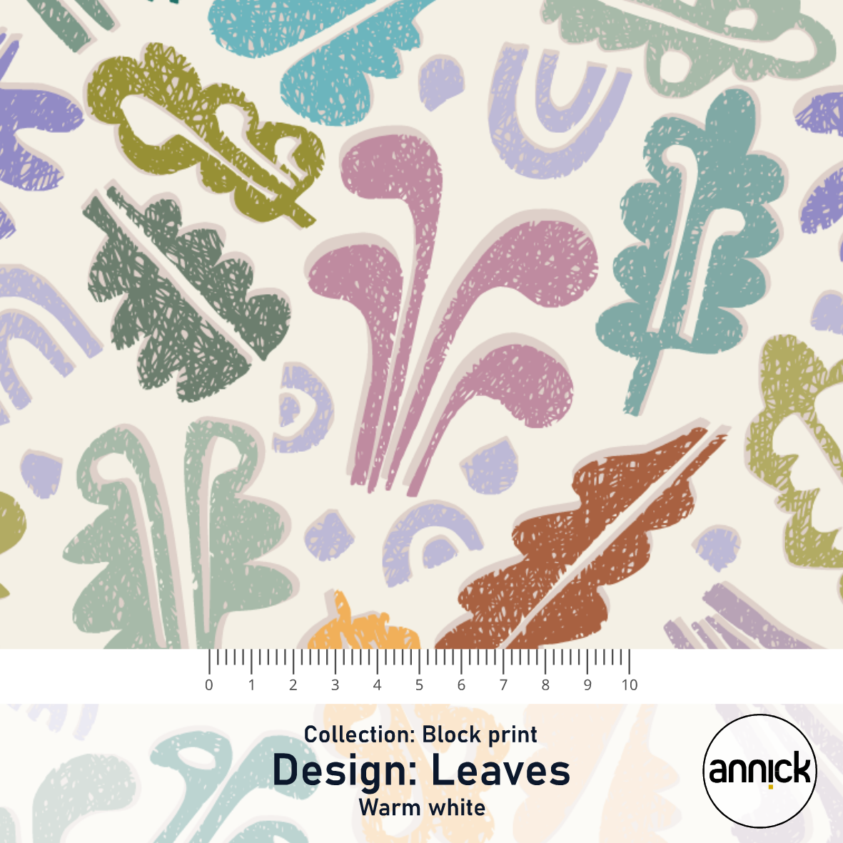 Bio Stoff  -  Block Print Leaves Warm White  - Annick, beige, Abstrakt