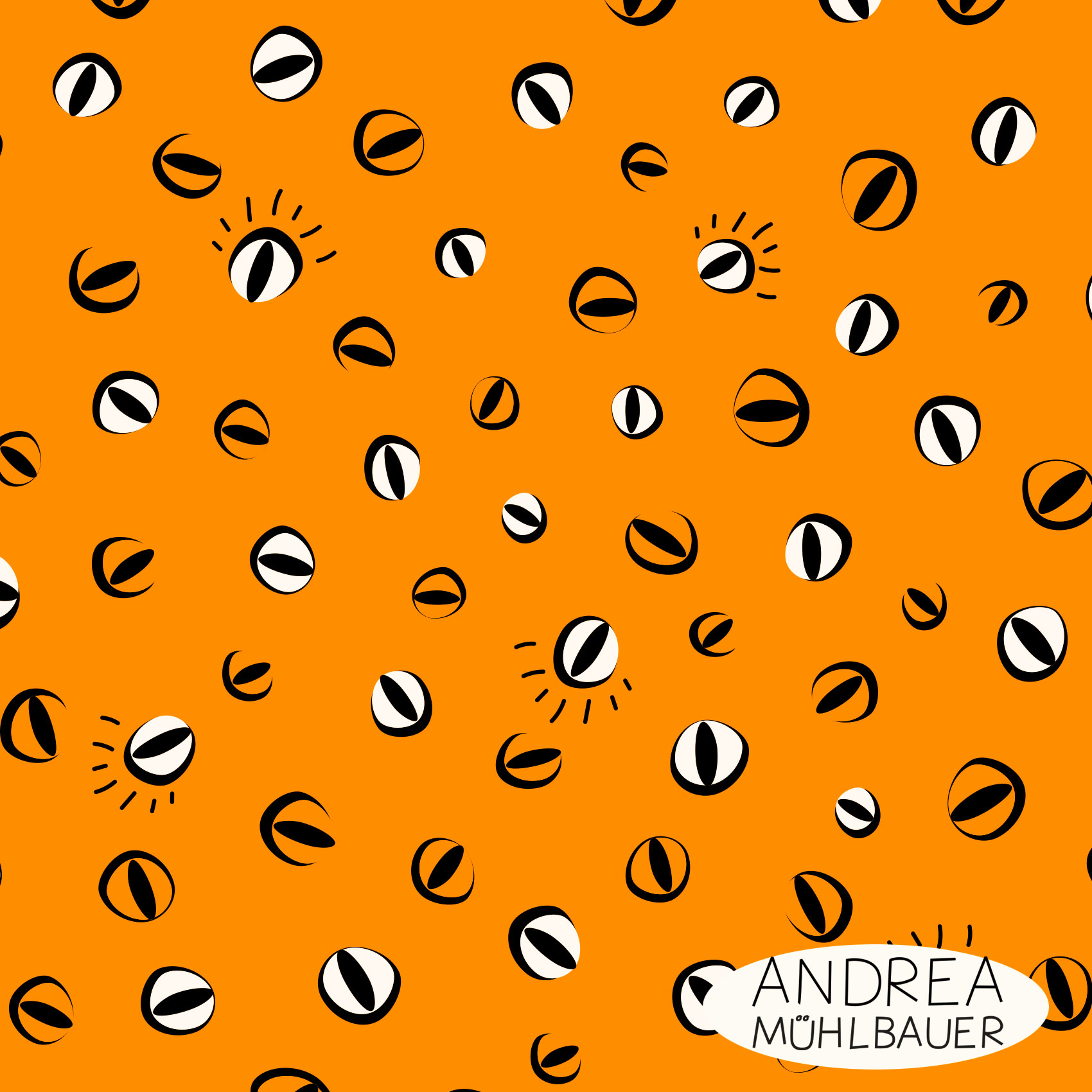 Organic Fabric - Eyeballs Halloween Edition Orange by Andrea Muehlbauer in orange