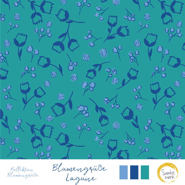 Bio Webware Stoff - Blumengrüße Lagune - Sanktwerk, Floral & Blumen, türkis, 100% Bio-Baumwolle Bio Webware Stoff - Blumengrüße Lagune - Sanktwerk, Floral & Blumen, türkis, 100% Bio-Baumwolle