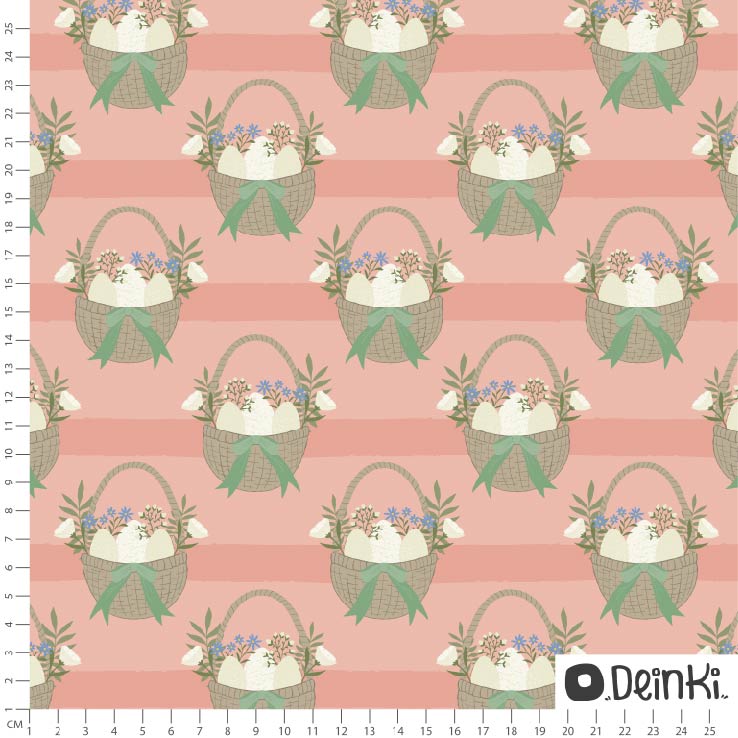 Bio Webware Stoff  -  Osterkörbe  - Deinki, Ostern, Floral & Blumen, rosa, 100% Bio-Baumwolle