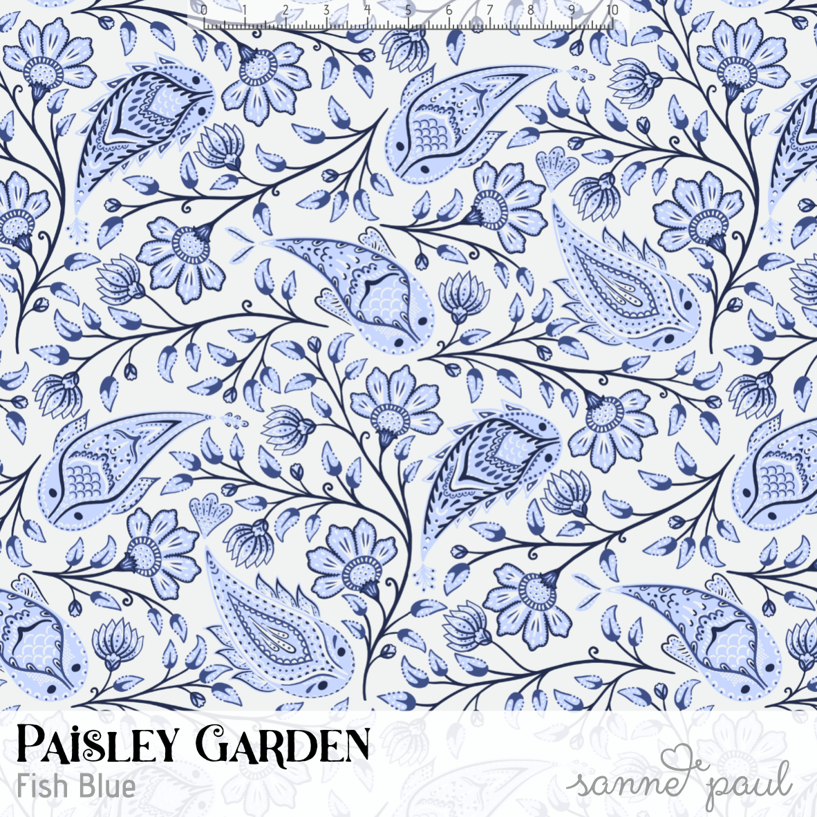 Organic Fabric  - Paisley Garden Fish blue