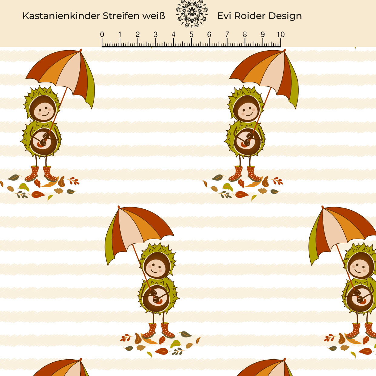 Bio Stoff - Kastanienkinder Streifen Weiß von Evi Roider in braun, orange