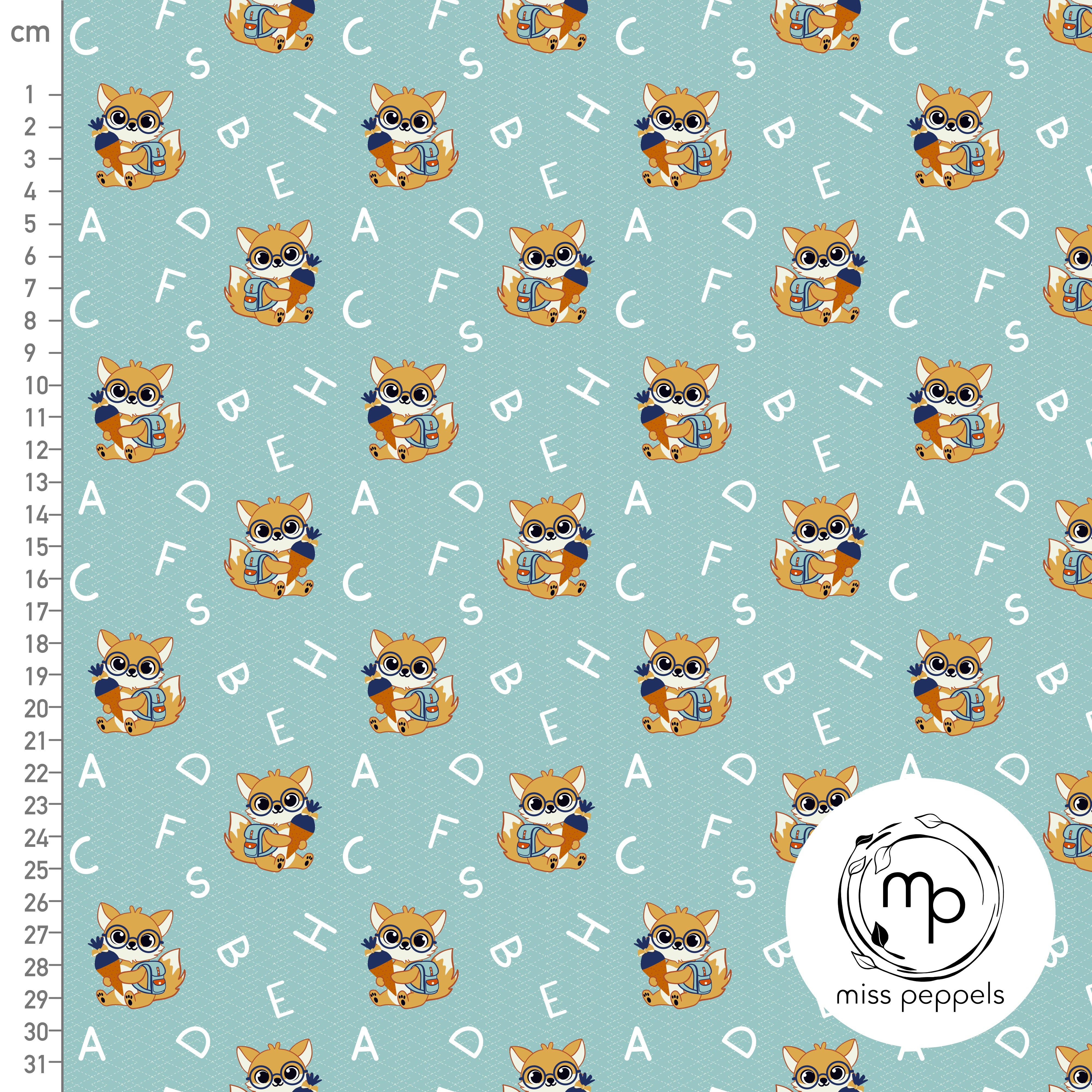 Bio Stoff  - Buchstaben Fuchs Türkis - misspeppels, mint, Kinder