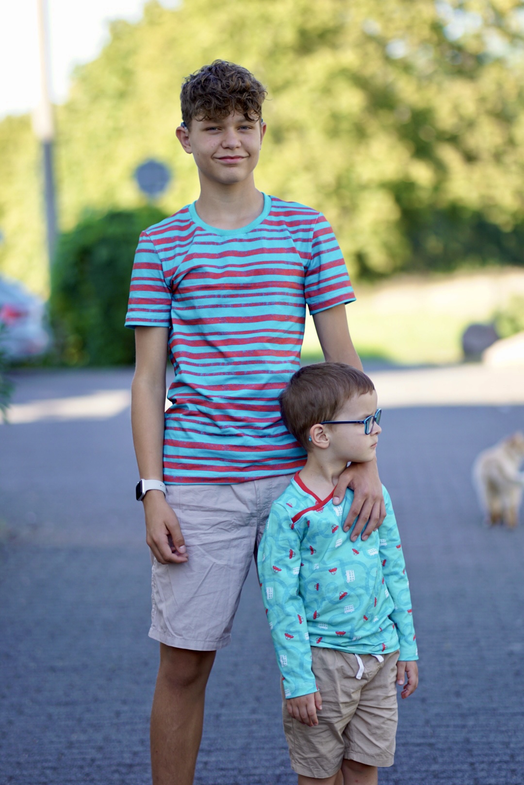 Bio Webware Stoff  -  Straßenkehrer  - Sanktwerk, blau, Streifen, rot, 100% Bio-Baumwolle