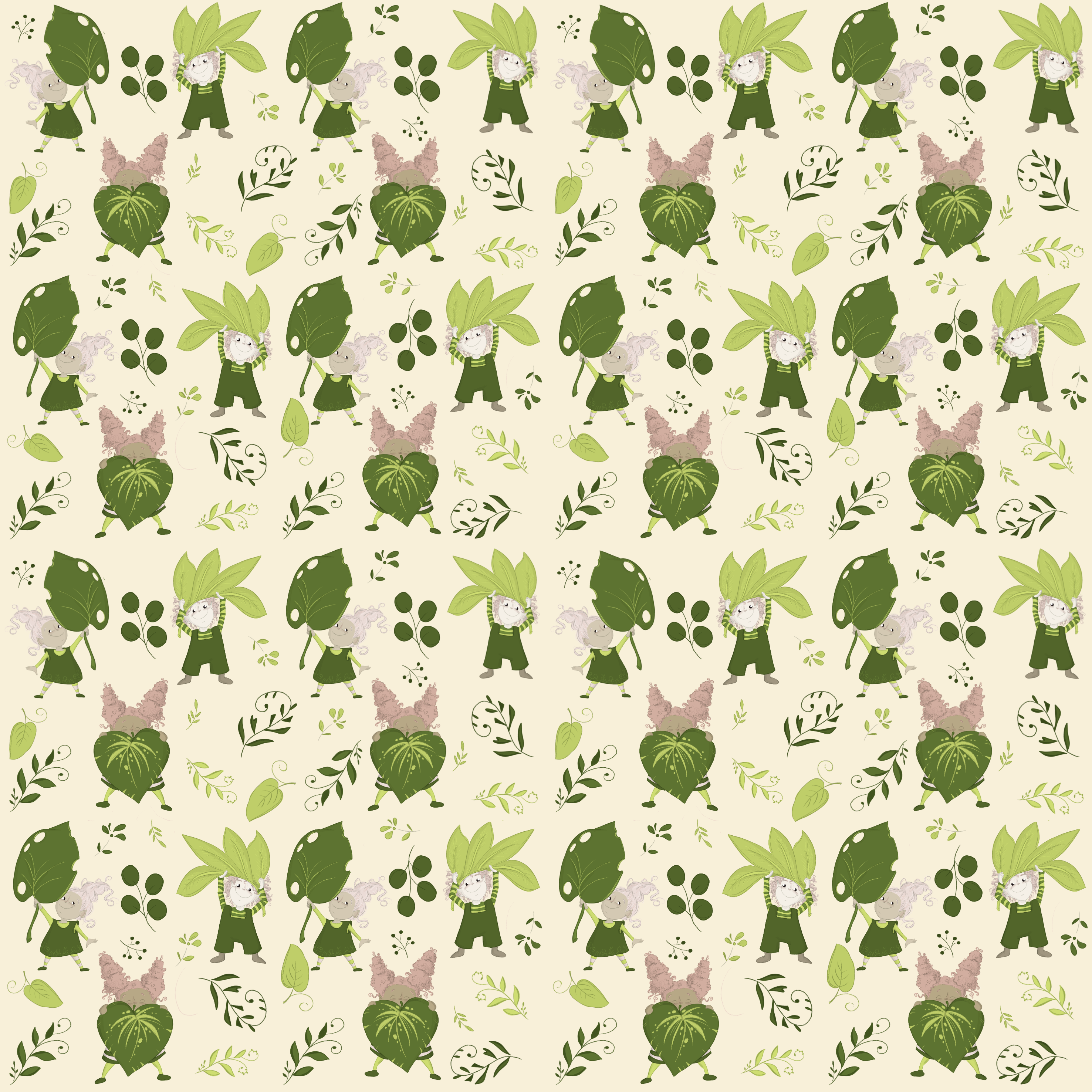 Bio Stoff  -  Botanical Fairytale beige, mittel