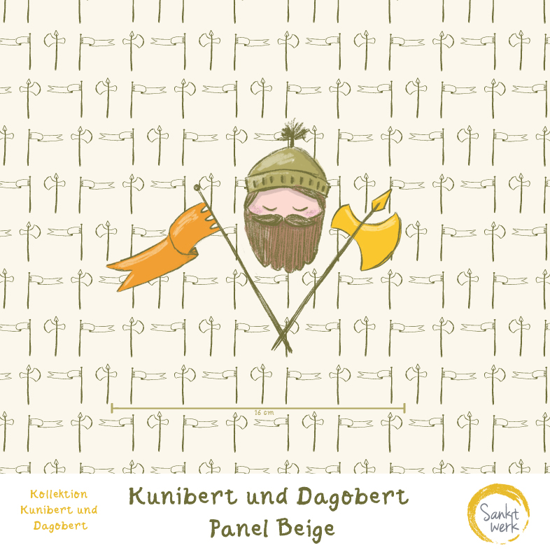Bio Stoff  -  50 cm Panel Kunibert und Dagobert  - Sanktwerk, Fantasy, beige