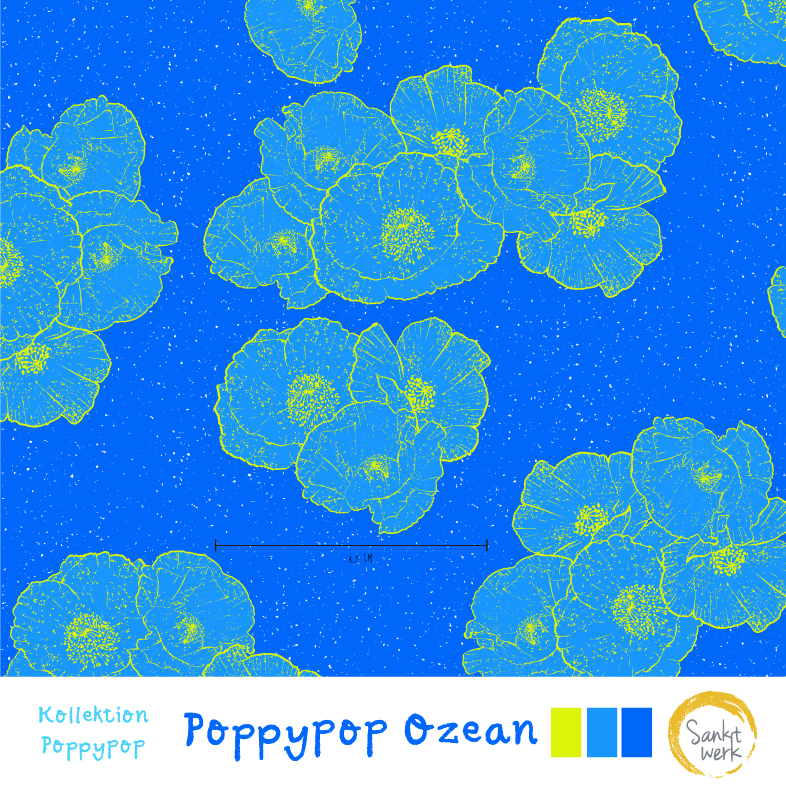 Bio Webware Stoff - Poppypop Ozean - Sanktwerk, Floral & Blumen, blau, 100% Bio-Baumwolle Bio Webware Stoff - Poppypop Ozean - Sanktwerk, Floral & Blumen, blau, 100% Bio-Baumwolle