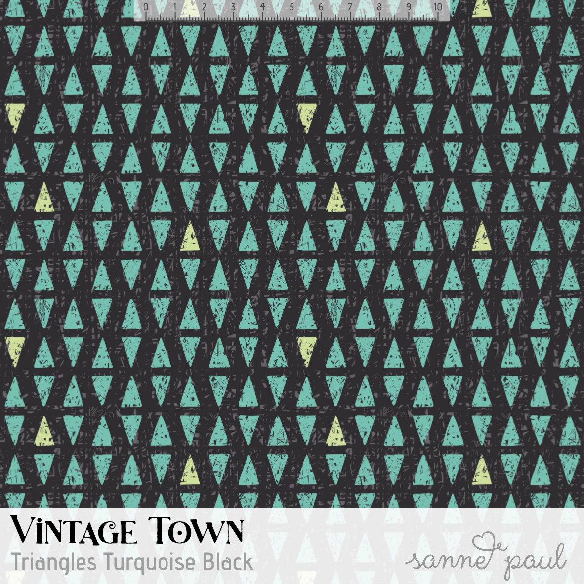 Bio Stoff  - Vintage Town Triangles Turquoise Black - SannePaul, schwarz, Abstrakt