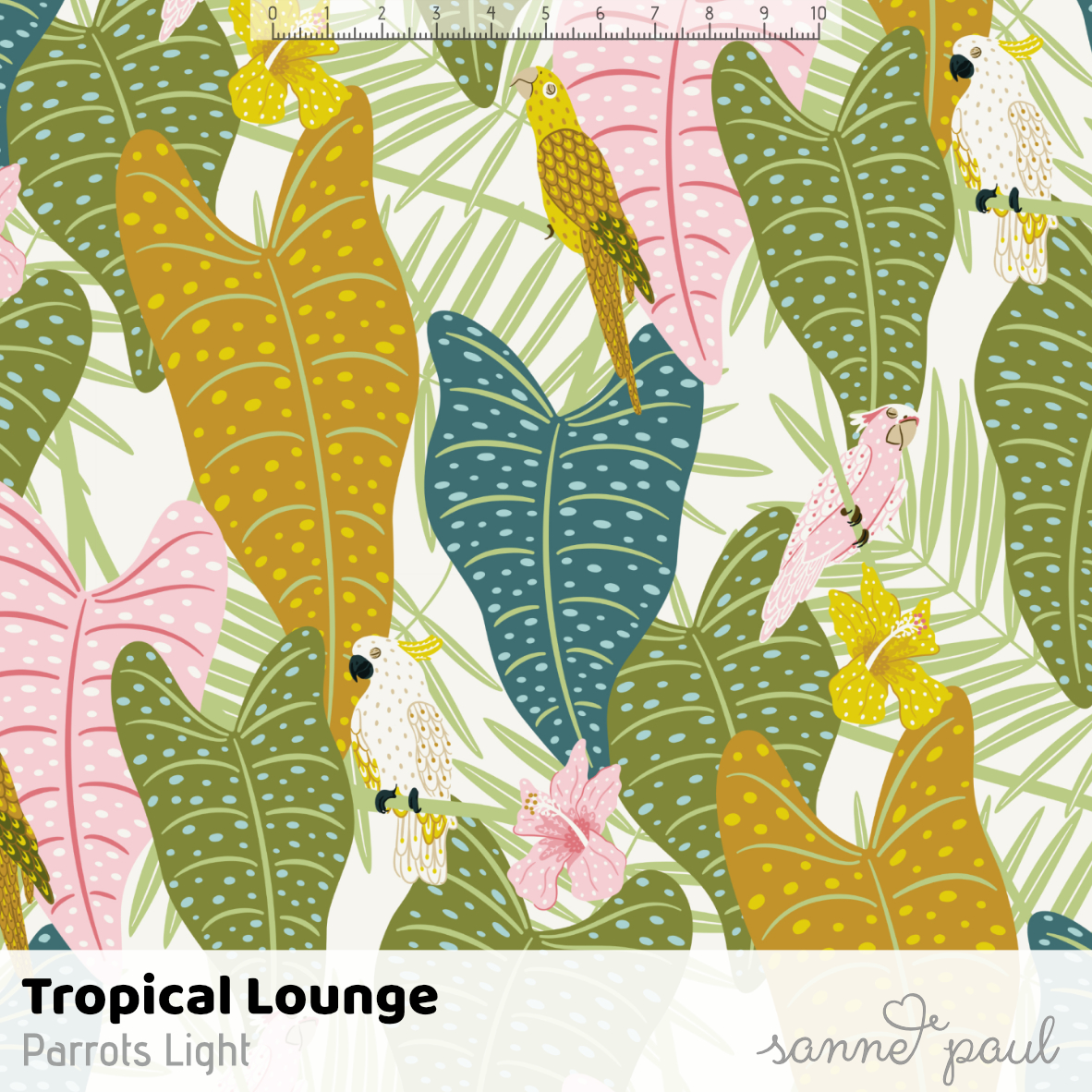 Bio Stoff - Tropical Lounge Parrots Light von Sanne Paul in grün