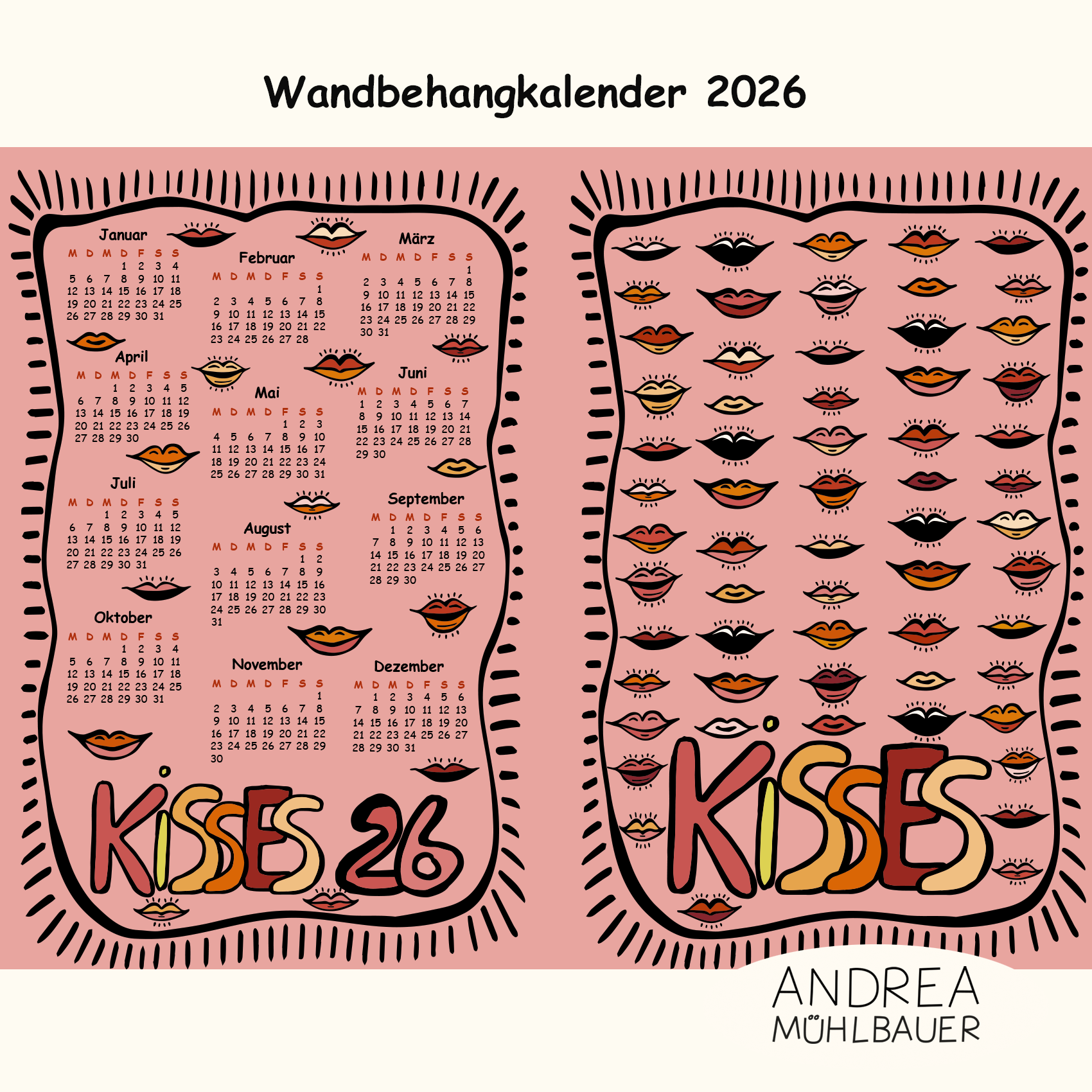 Bio Stoff - Kisses Kalender26 von Andrea Muehlbauer in rosa