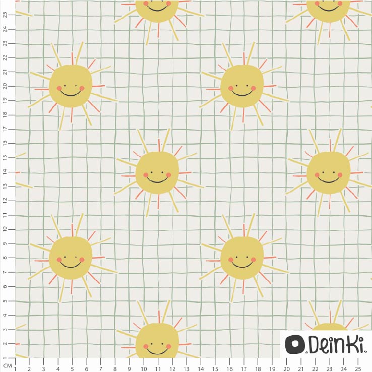 Bio Stoff  -  Sonnenschein  - Deinki, Sommer, Kariert, Sonne, Mond und Sterne, creme
