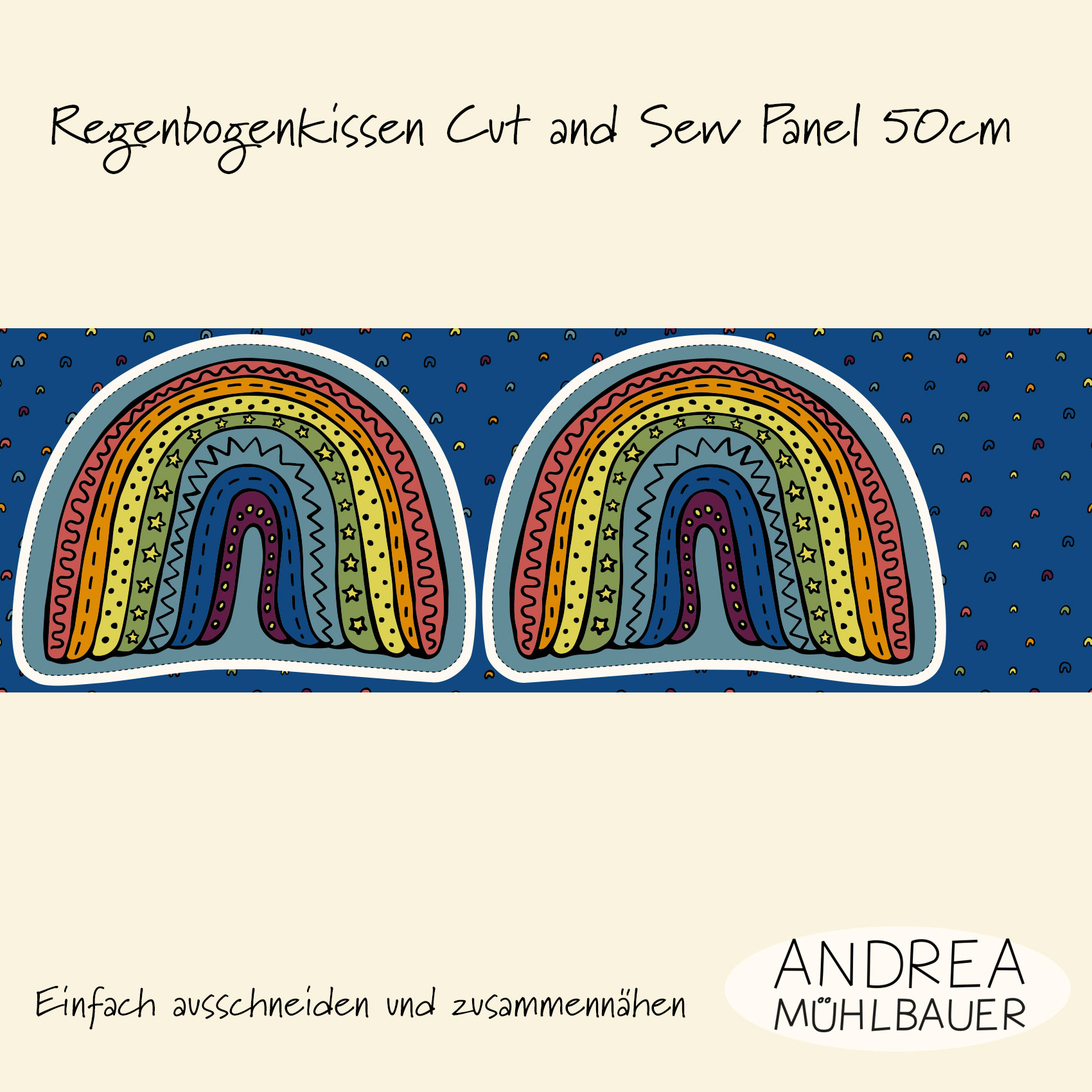 Bio Webware Stoff - Regenbogenkissen - AndreaMuehlbauer, bunt, Cut & Sew, Fantasy, 100% Bio-Baumwolle Bio Webware Stoff - Regenbogenkissen - AndreaMuehlbauer, bunt, Cut & Sew, Fantasy, 100% Bio-Baumwolle