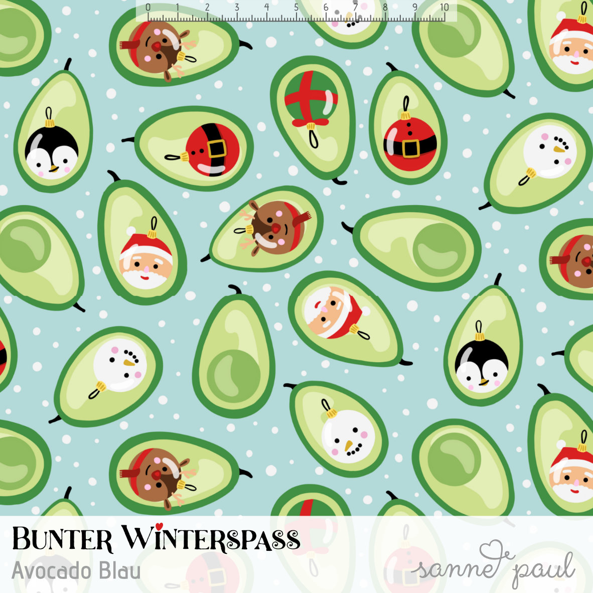 Bio Webware Stoff - Bunter Winterspaß Avocado Blau - SannePaul, Obst & Gemüse, Winter, blau, 100% Bio-Baumwolle Bio Webware Stoff - Bunter Winterspaß Avocado Blau - SannePaul, Obst & Gemüse, Winter, blau, 100% Bio-Baumwolle