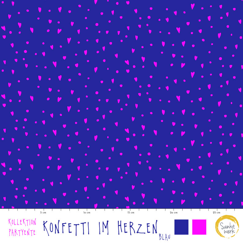 Bio Stoff  - Konfetti im Herzen Blau - Sanktwerk, blau, Punkte, Herzen