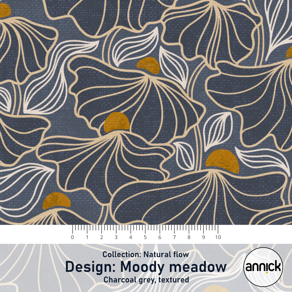 Bio Stoff  -  Natural Flow Moody Meadow Charcoal Grey Textured  - Annick, Abstrakt, grau