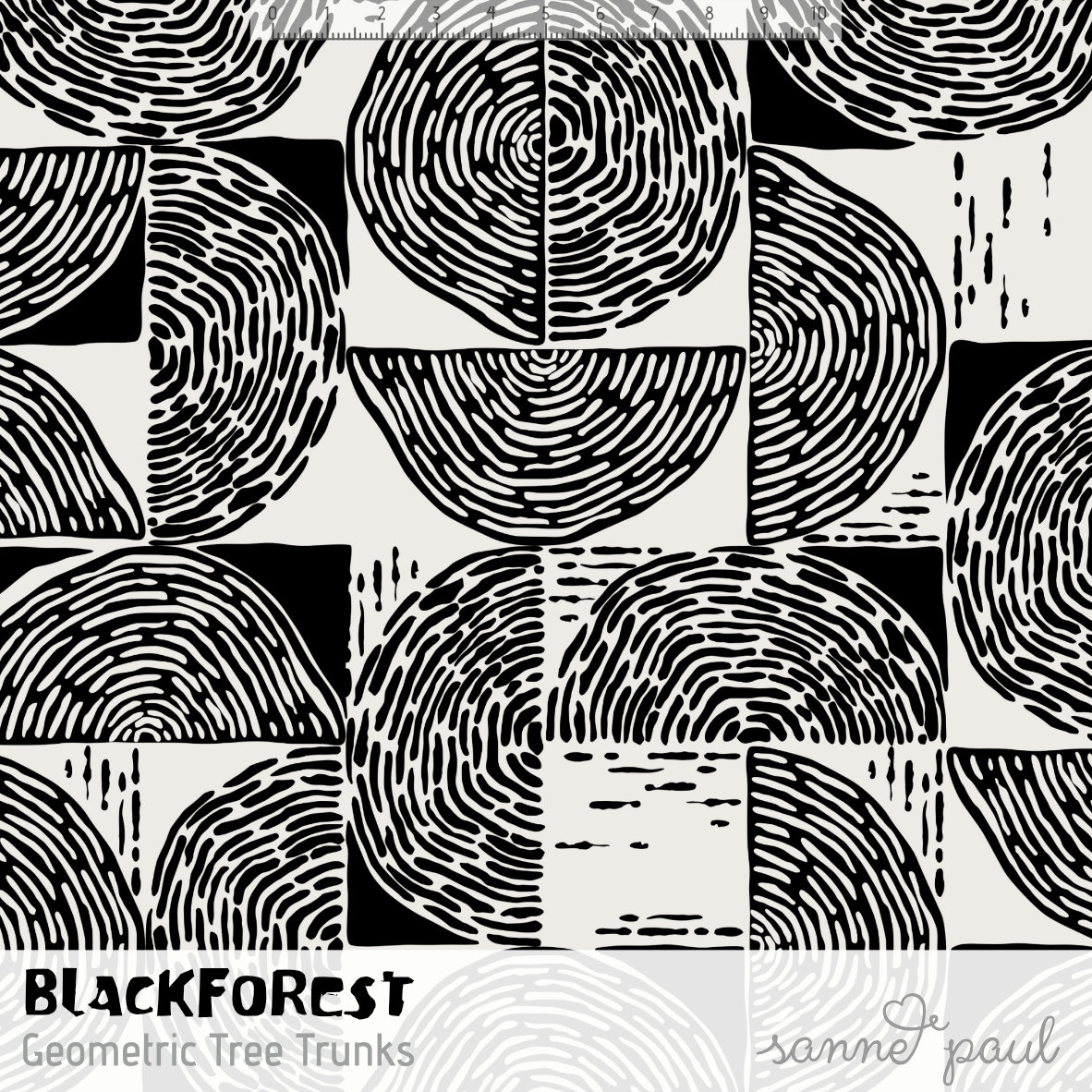 Bio Summersweat Stoff - Black Forest Geometric Tree Trunks - SannePaul, schwarz, weiß, Breite 150 cm Bio Summersweat Stoff - Black Forest Geometric Tree Trunks - SannePaul, schwarz, weiß, Breite 150 cm