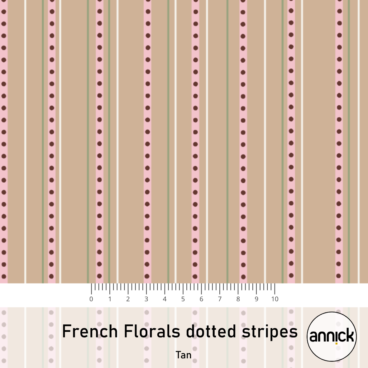 Bio Stoff  -  French Florals Dotted Stripes Tan  - Annick, Streifen, beige