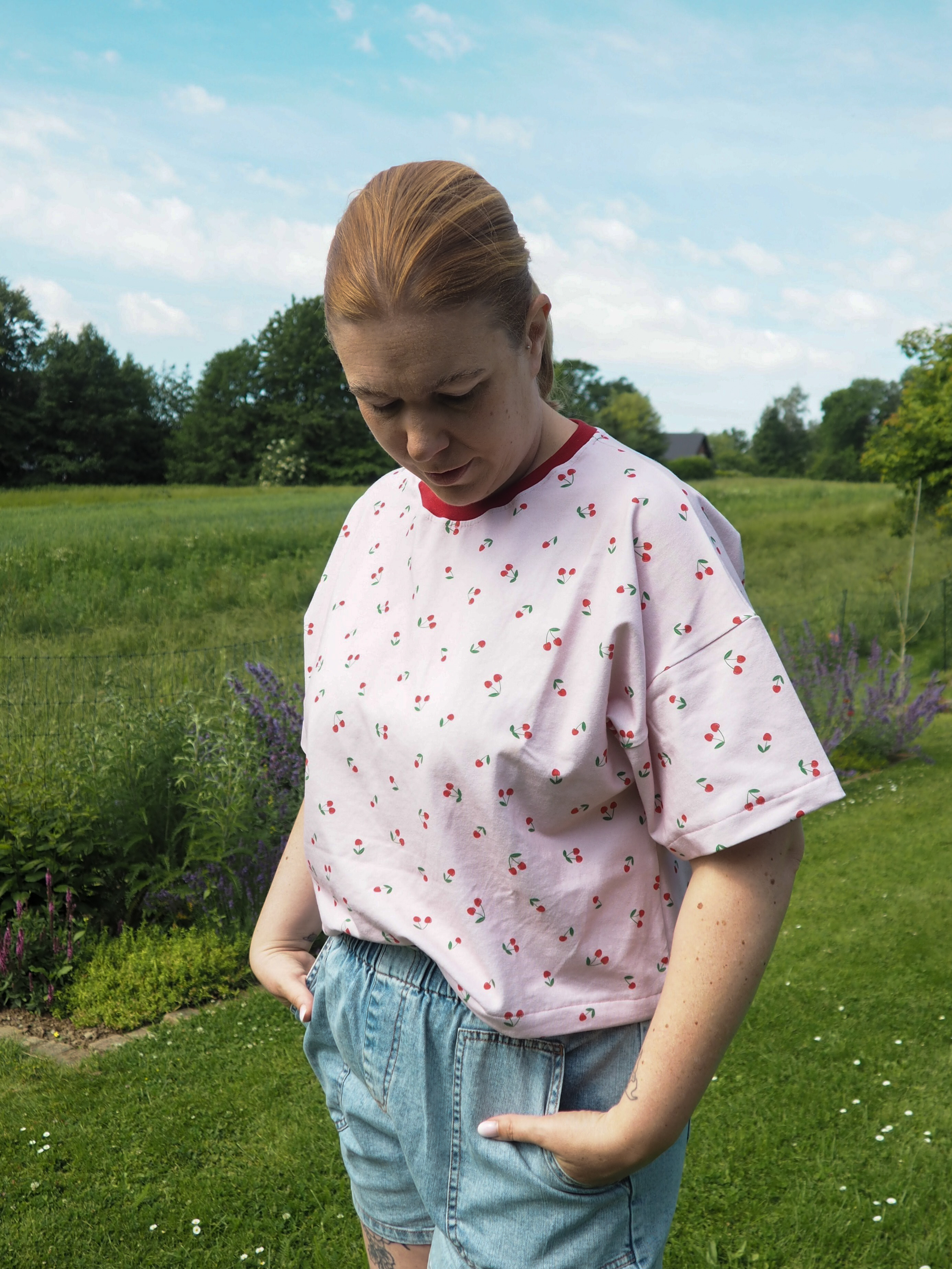Bio Stoff  -  Cherry Bloom Kleine Kirschen rosa