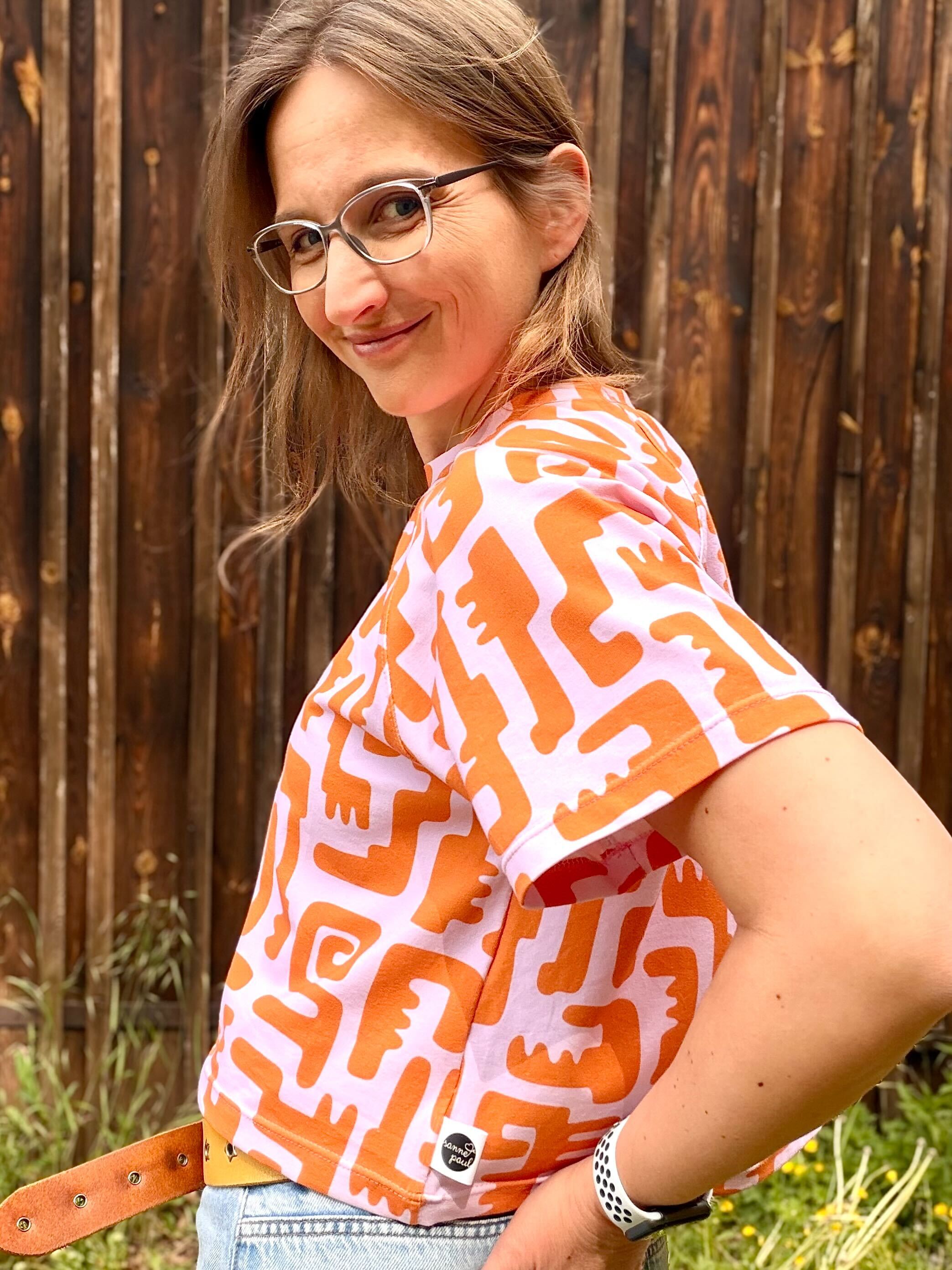 Bio Stoff - Groovy Shapes Crocodile Vibes big, pink, orange 