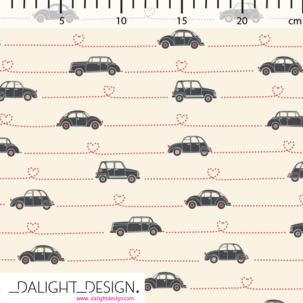 Bio Stoff  -  Vintage Love Cars  - DalightDesign, creme, Fahrzeuge, Herzen, schwarz