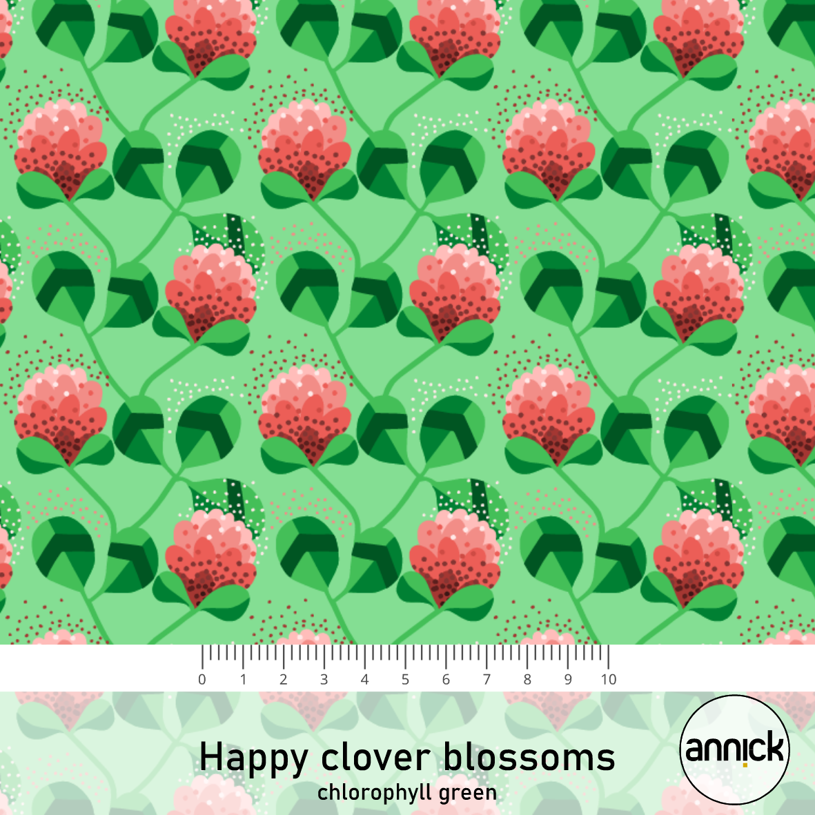 Bio Stoff  - Happy Clover Blossom Chlorophyll Green - Annick, grün, Floral & Blumen
