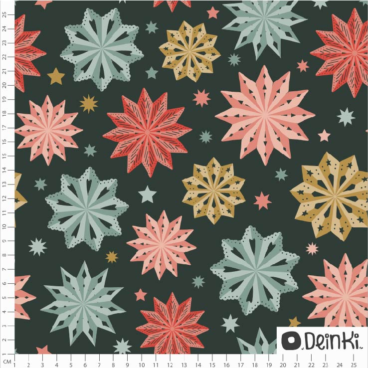 Bio Webware Stoff - Papiersterne Bunt Dunkel - Deinki, schwarz, Winter, Sterne, 100% Bio-Baumwolle Bio Webware Stoff - Papiersterne Bunt Dunkel - Deinki, schwarz, Winter, Sterne, 100% Bio-Baumwolle