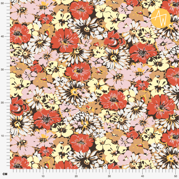 Bio Stoff  -  Retro Blumenwiese rot