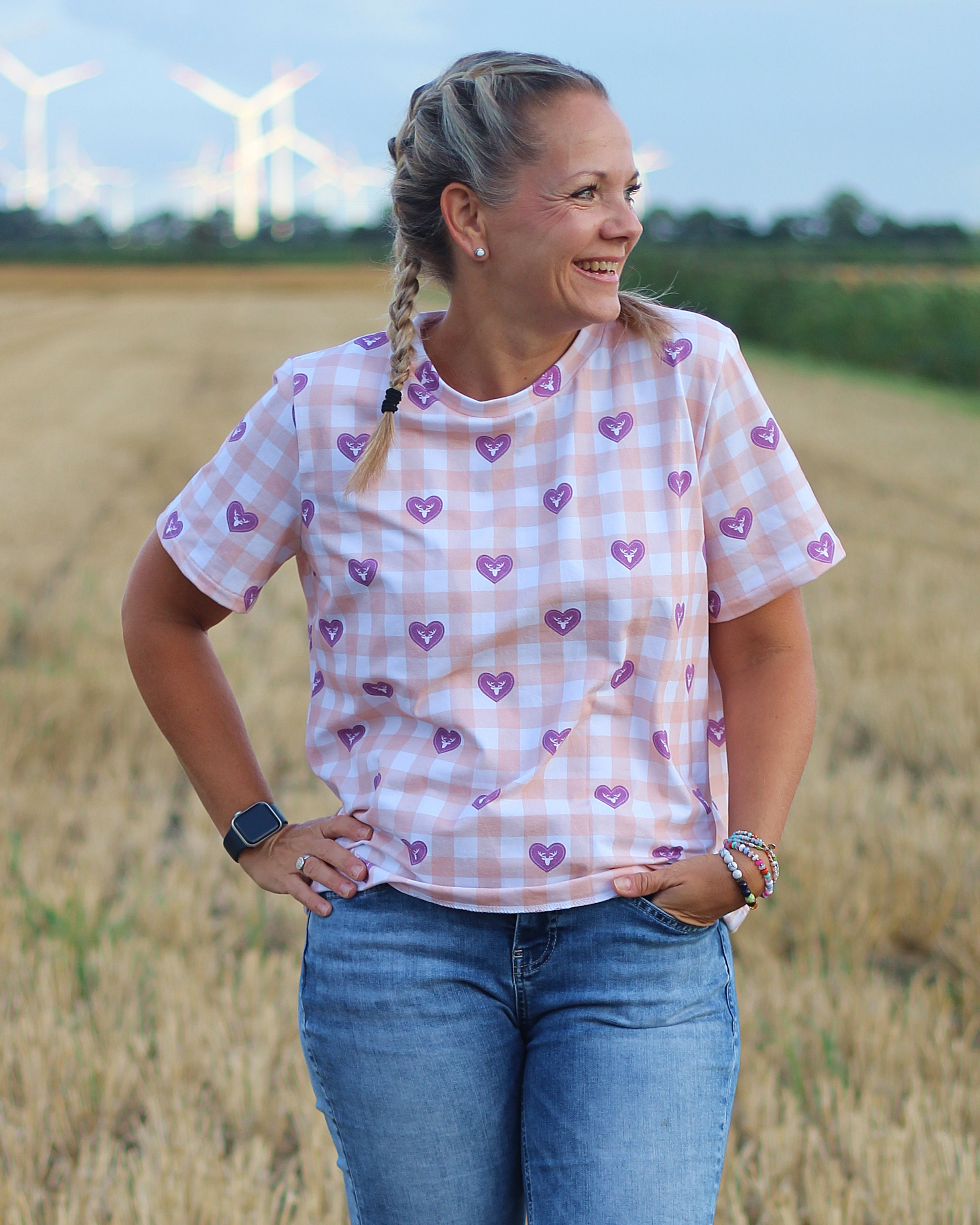 Organic fabric  - Karo mit Herz peach