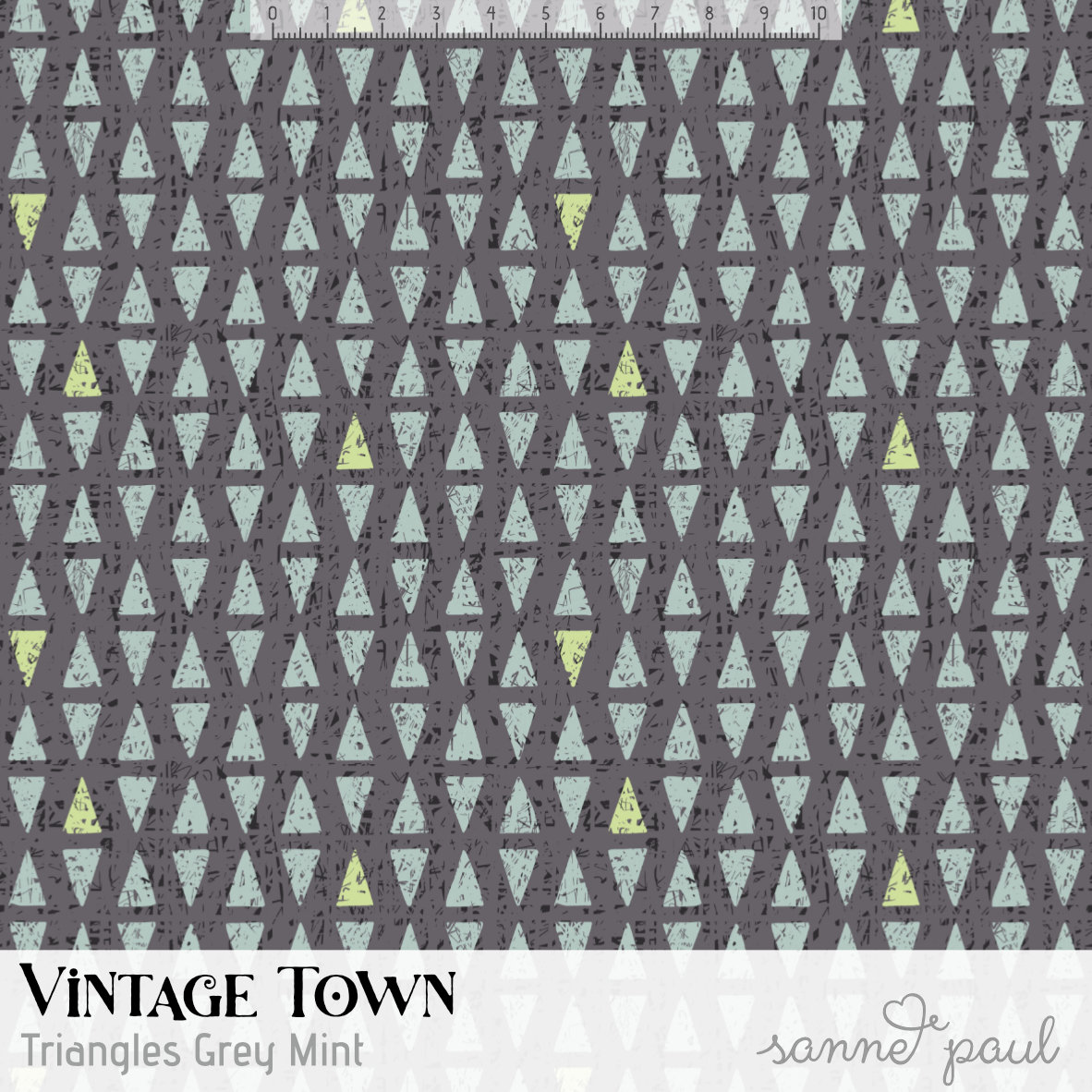Bio Stoff  - Vintage Town Triangles Grey Mint - SannePaul, grau, Abstrakt