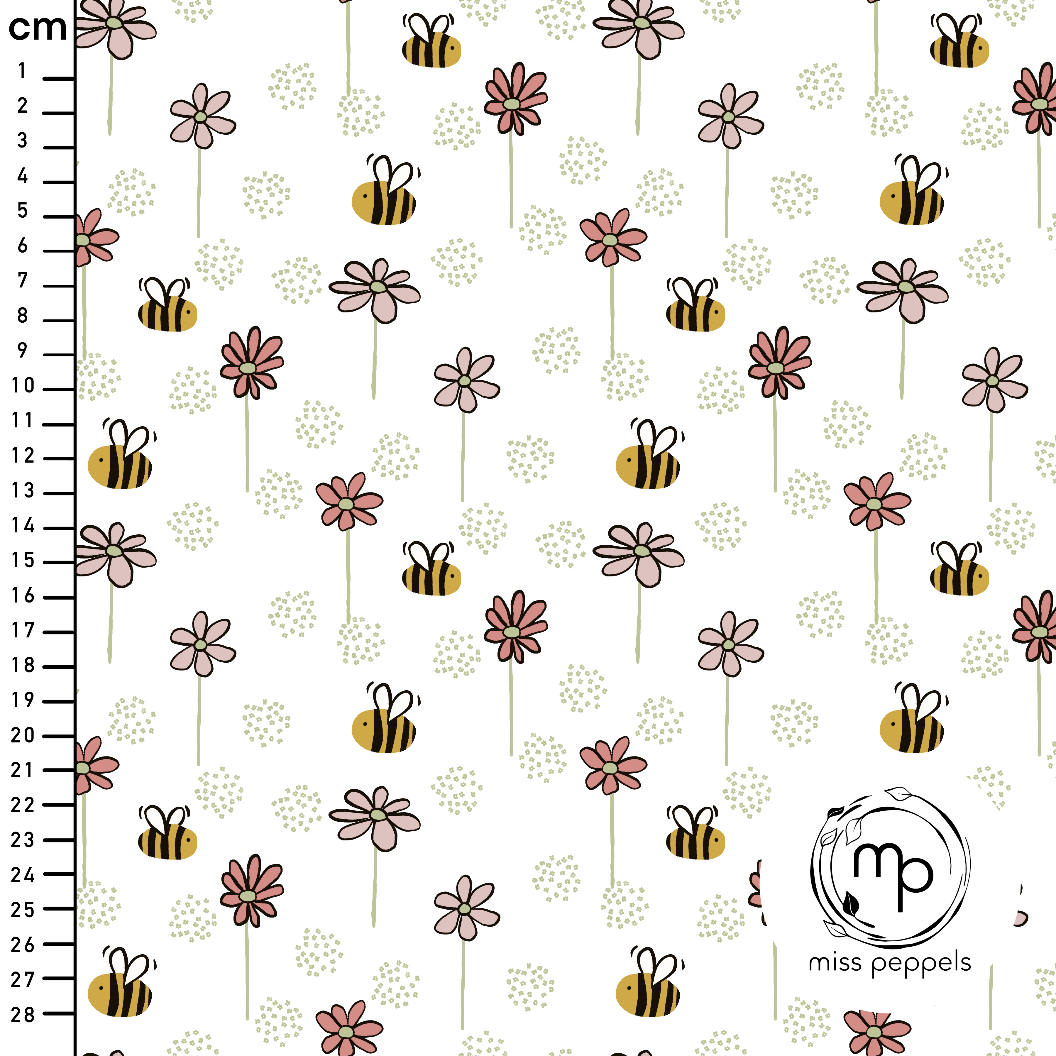 Bio Stoff  - Bienen in Blumen rosa