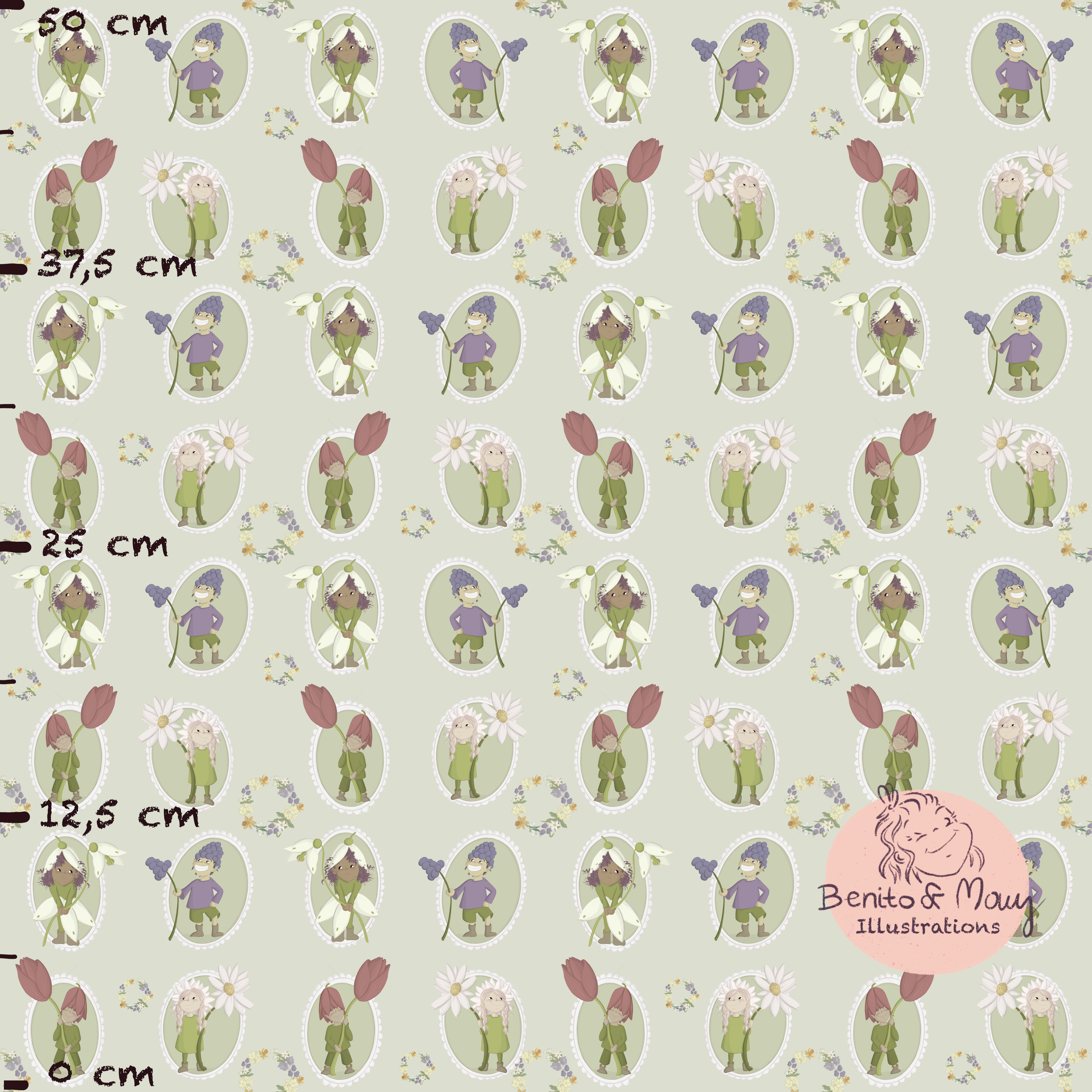 Bio Stoff  - Spring Magic Hellgrün Gross - BenitoUndMausIllustration, grün, Floral & Blumen