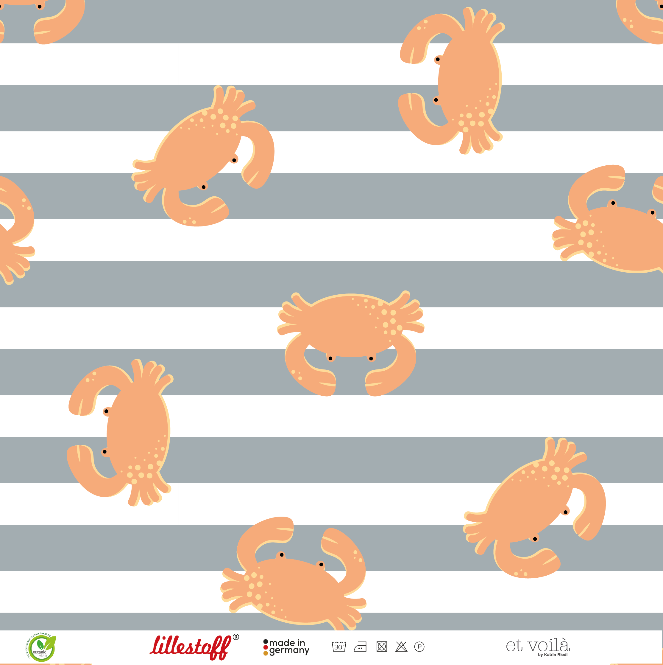 Krabben Krabbeln, graublauweiß, Webware Krabben Krabbeln, graublauweiß, Webware