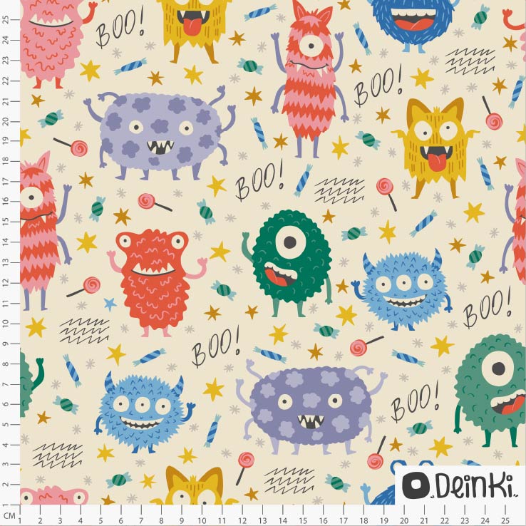 Bio Stoff - Lustige Monster Creme Bunt von Deinki in creme