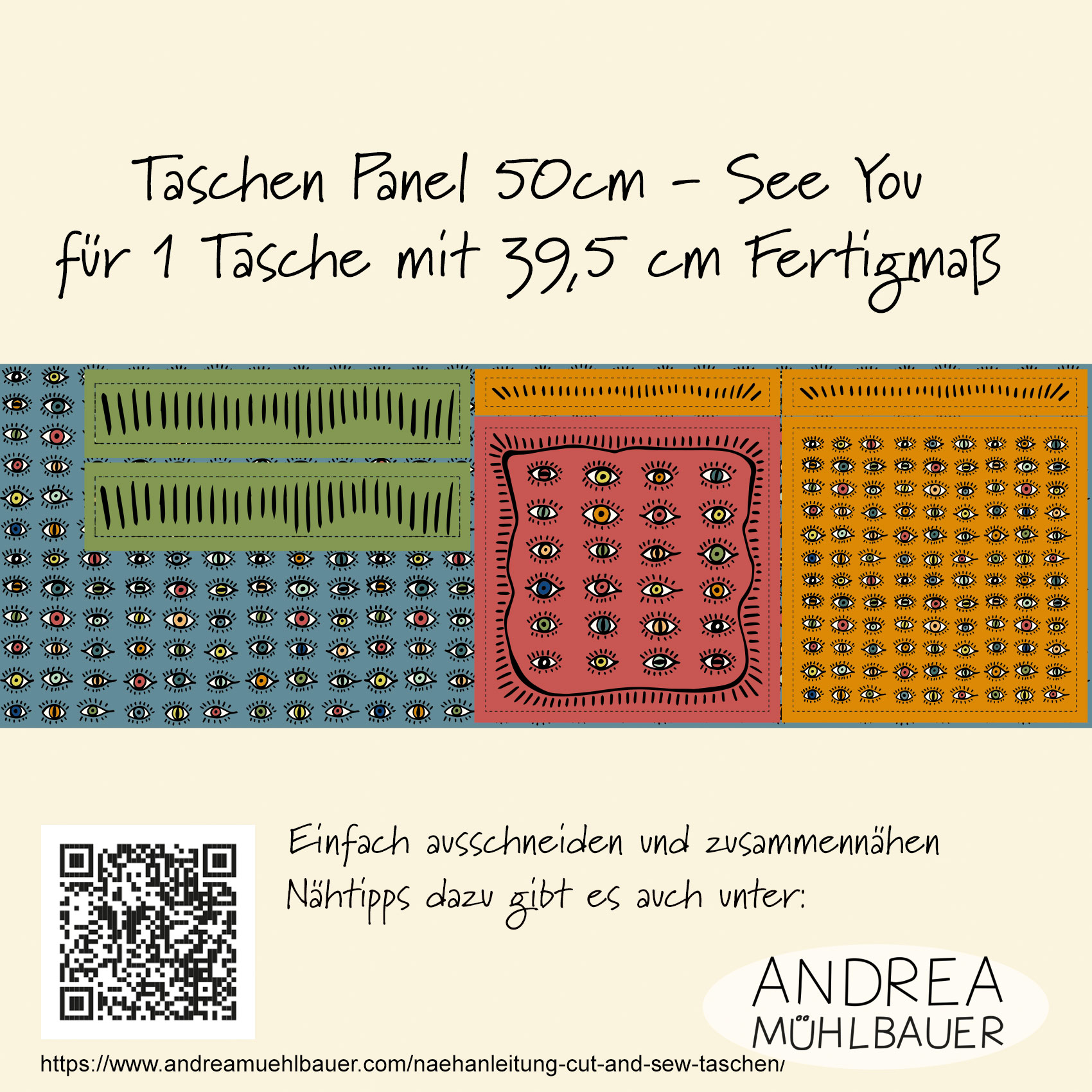 Bio Webware Stoff - 50 cm Panel Tasche See You Rot - AndreaMuehlbauer, bunt, Cut & Sew, Gegenstände, 100% Bio-Baumwolle Bio Webware Stoff - 50 cm Panel Tasche See You Rot - AndreaMuehlbauer, bunt, Cut & Sew, Gegenstände, 100% Bio-Baumwolle