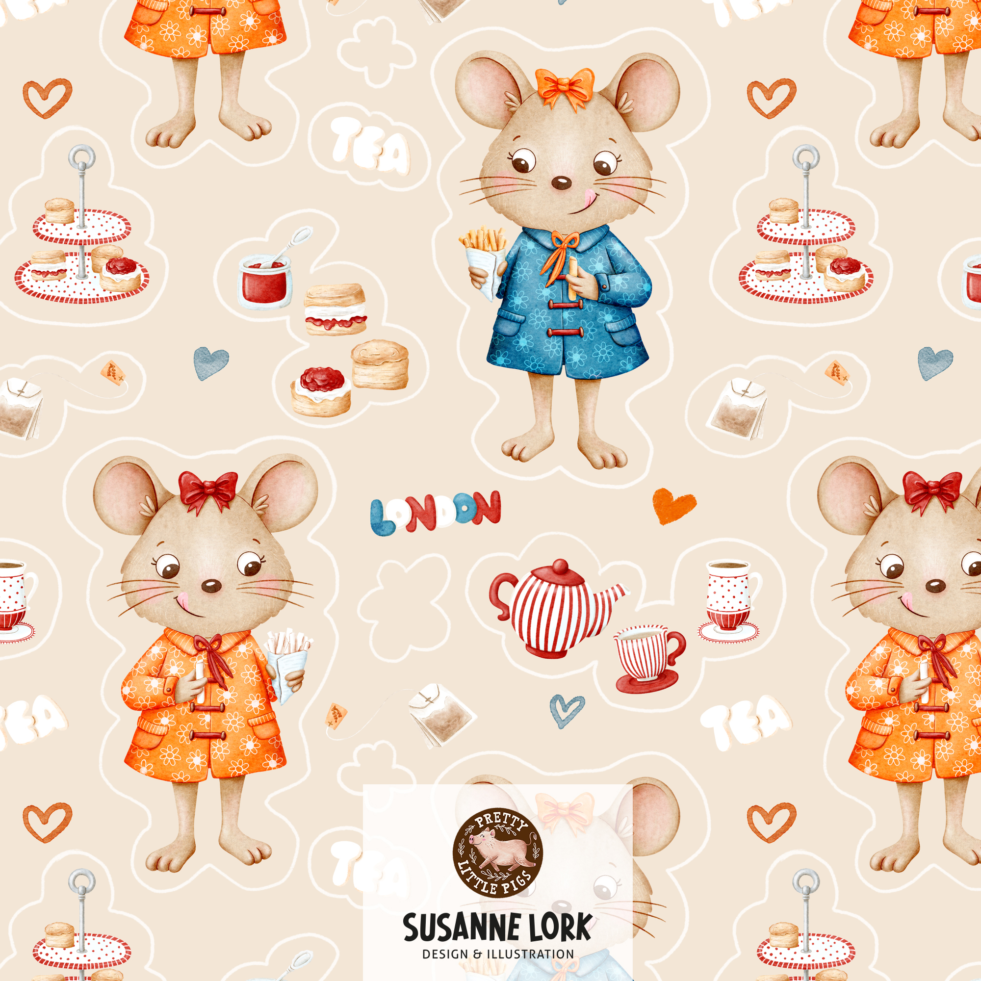 Bio Stoff - Hello London Teezeit Cookie von Pretty Little Pigs in beige