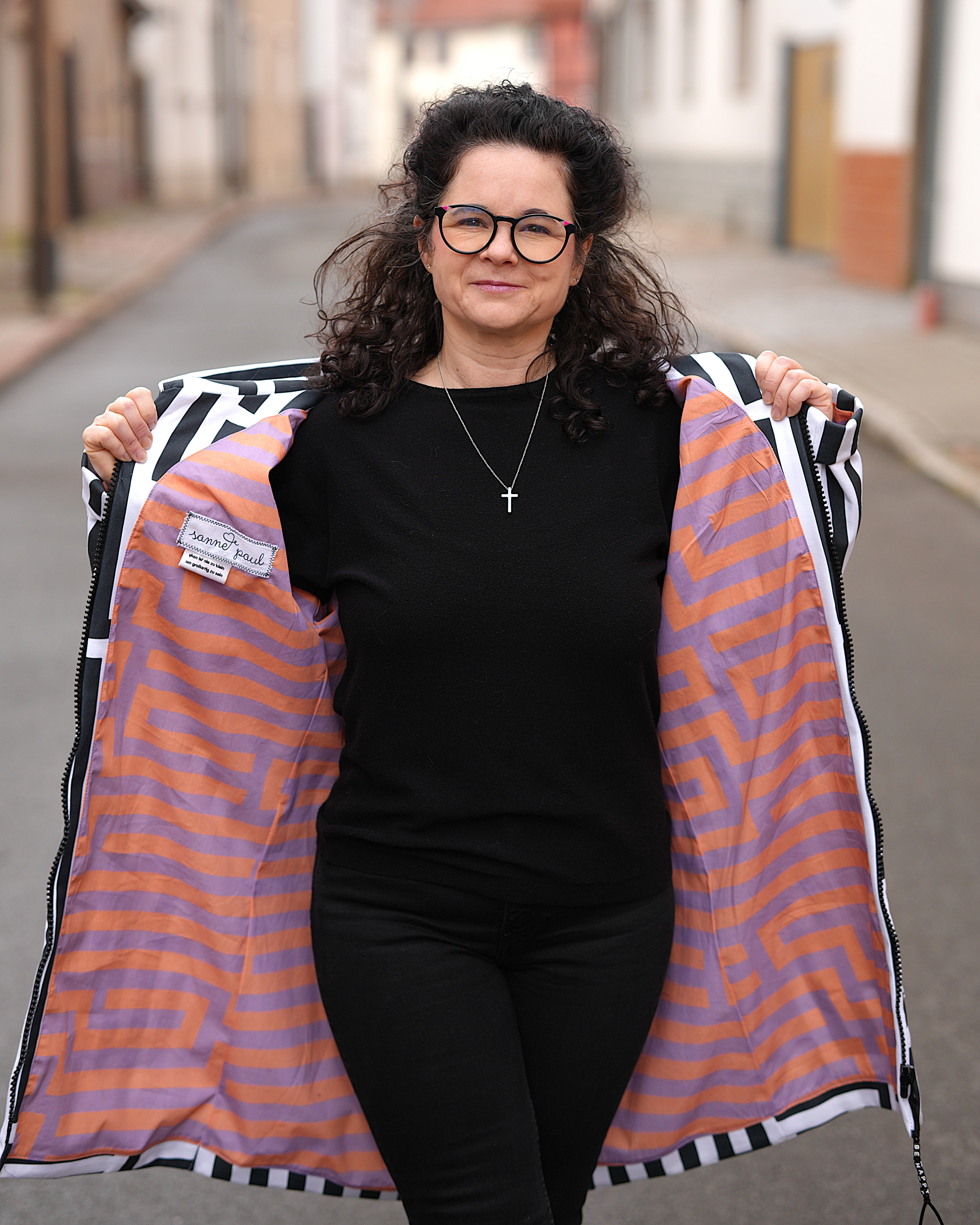 Bio Stoff - Gleichklang Horizontalstreifen flieder, koralle