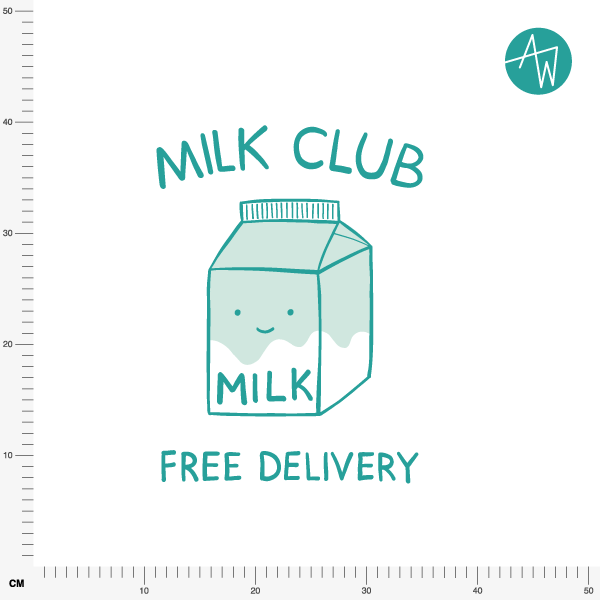 Organic fabric  - 100cm Panel Milk Club white