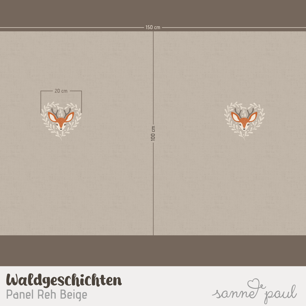 Bio Stoff - Waldgeschichten Panel Reh Beige2 von Sanne Paul in beige