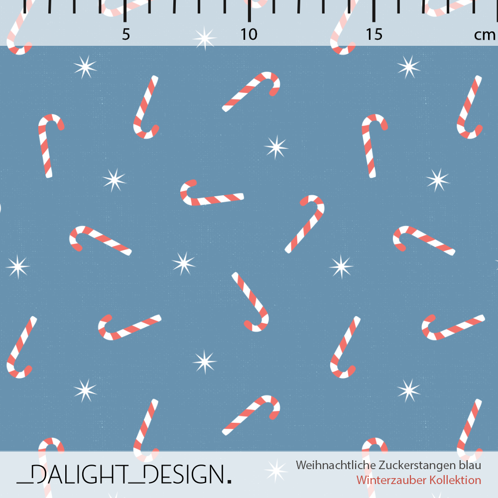Bio Stoff - Weihnachtliche Zuckerstangen blau