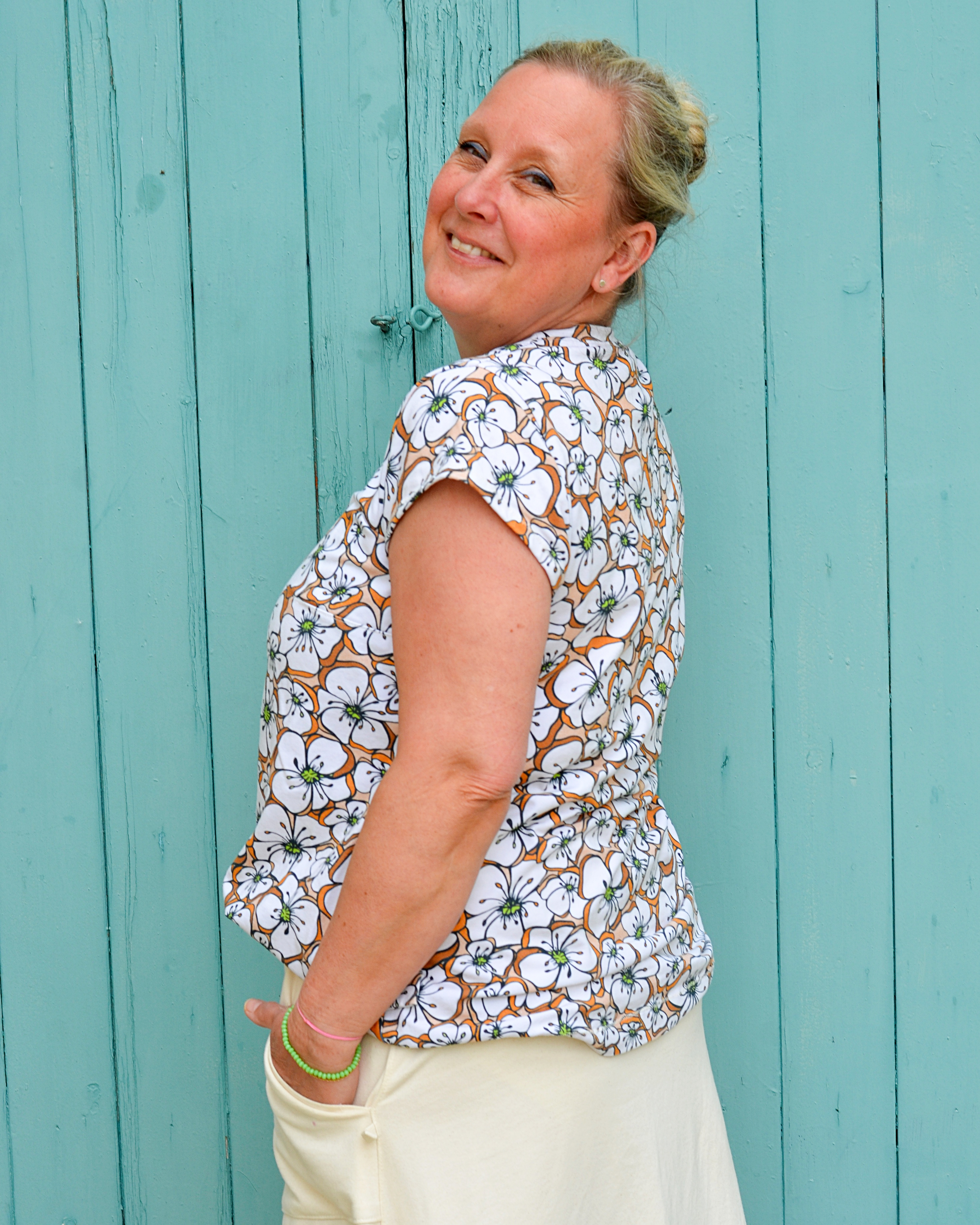 Bio Stoff  - Obstblüten beige, orange