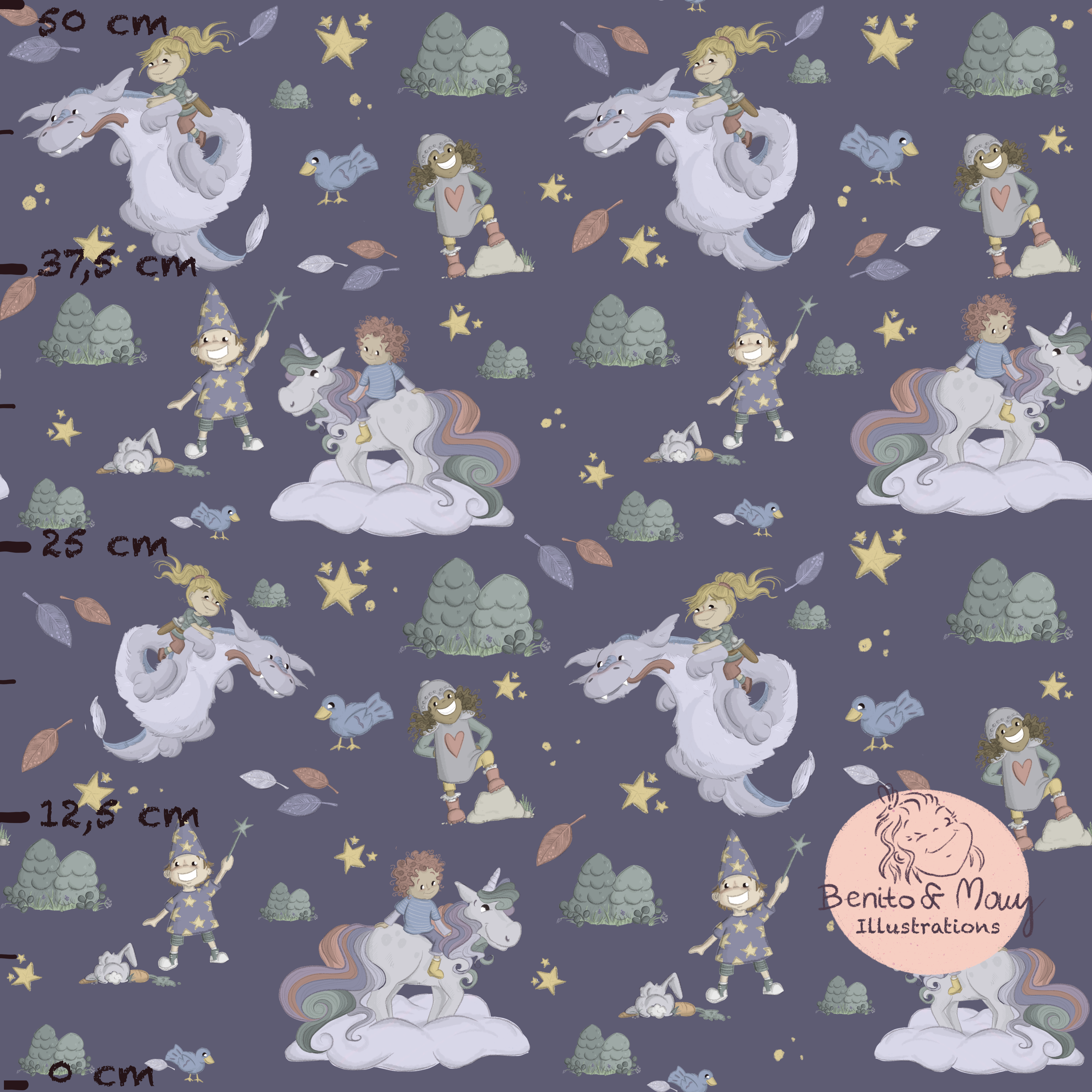 Bio Stoff - Be You Be Magic Dunkelblau Gro von Benito Und Maus Illustrations in blau