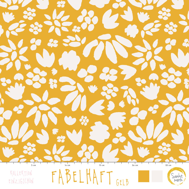 Bio Summersweat Stoff  - Fabelhaft Gelb - Sanktwerk, blau, Floral & Blumen Breite 150 cm