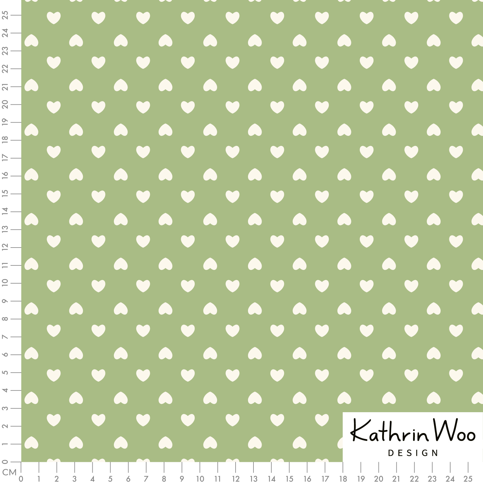 Bio-Stoff - Herzen beige, grün