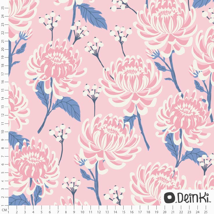 Bio Stoff  - Chrysanthemen Rosa - Deinki, rosa, Floral & Blumen