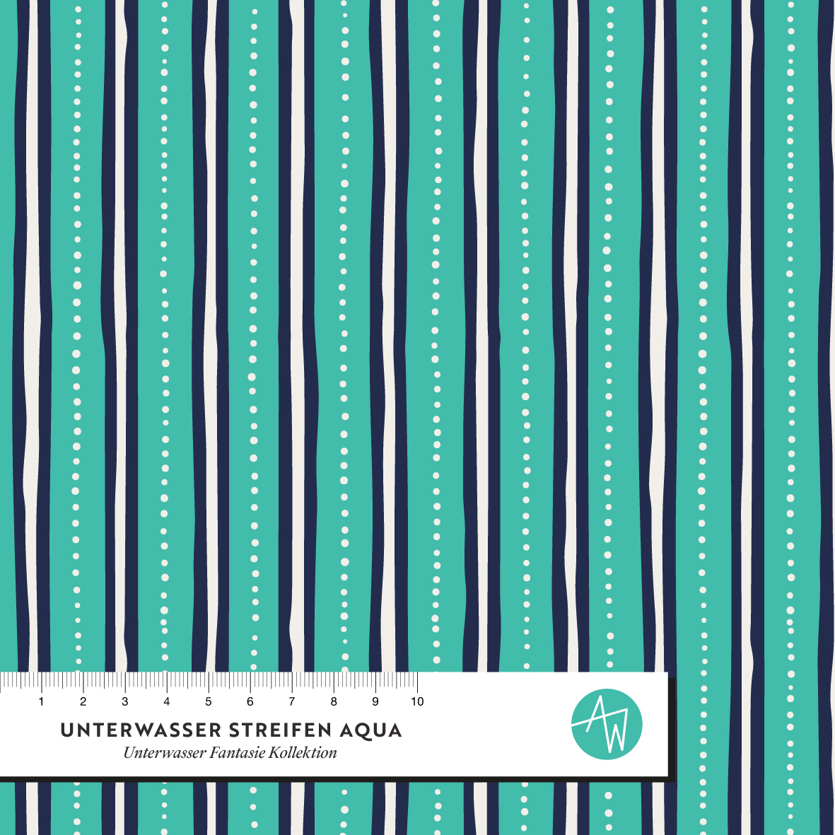 Organic Fabric - Underwater Stripes Aqua by Alexandra Weise in blue