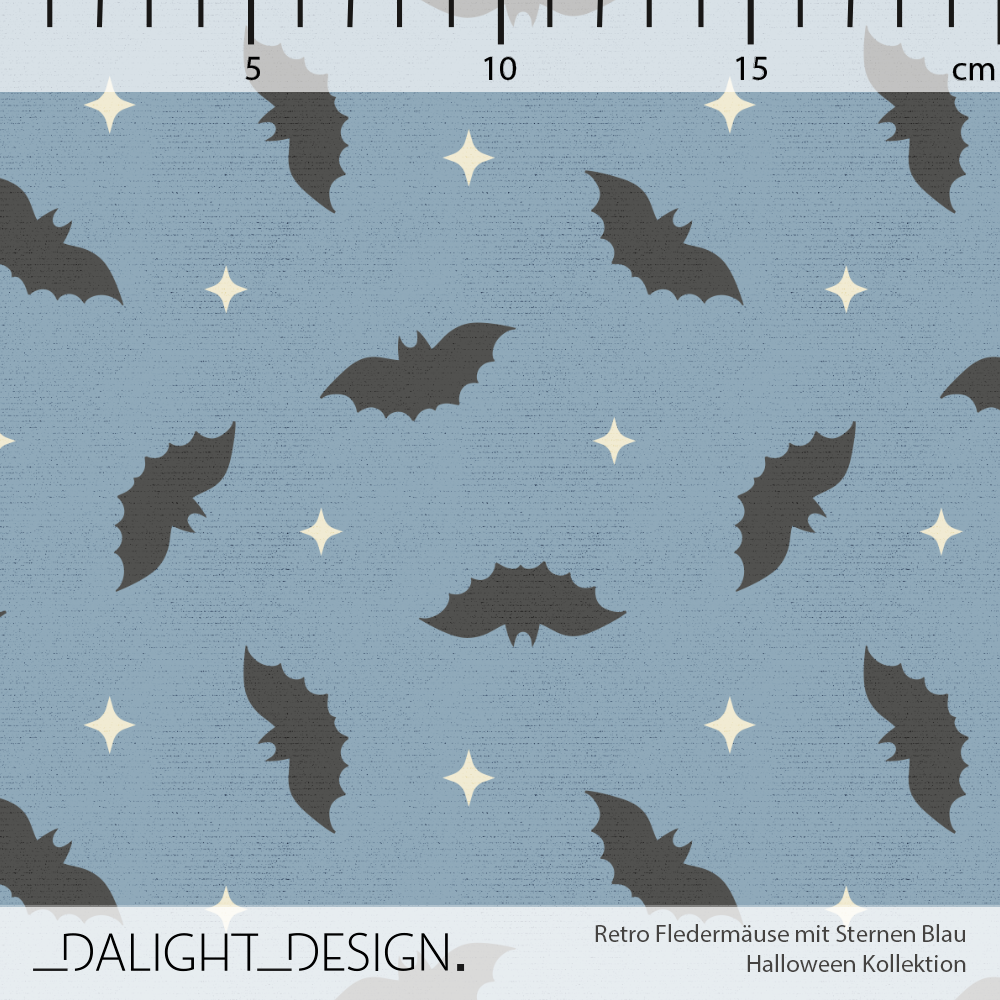 Bio Stoff - Retro Fledermäuse mit Sternen Blau von Dalight Design in blau