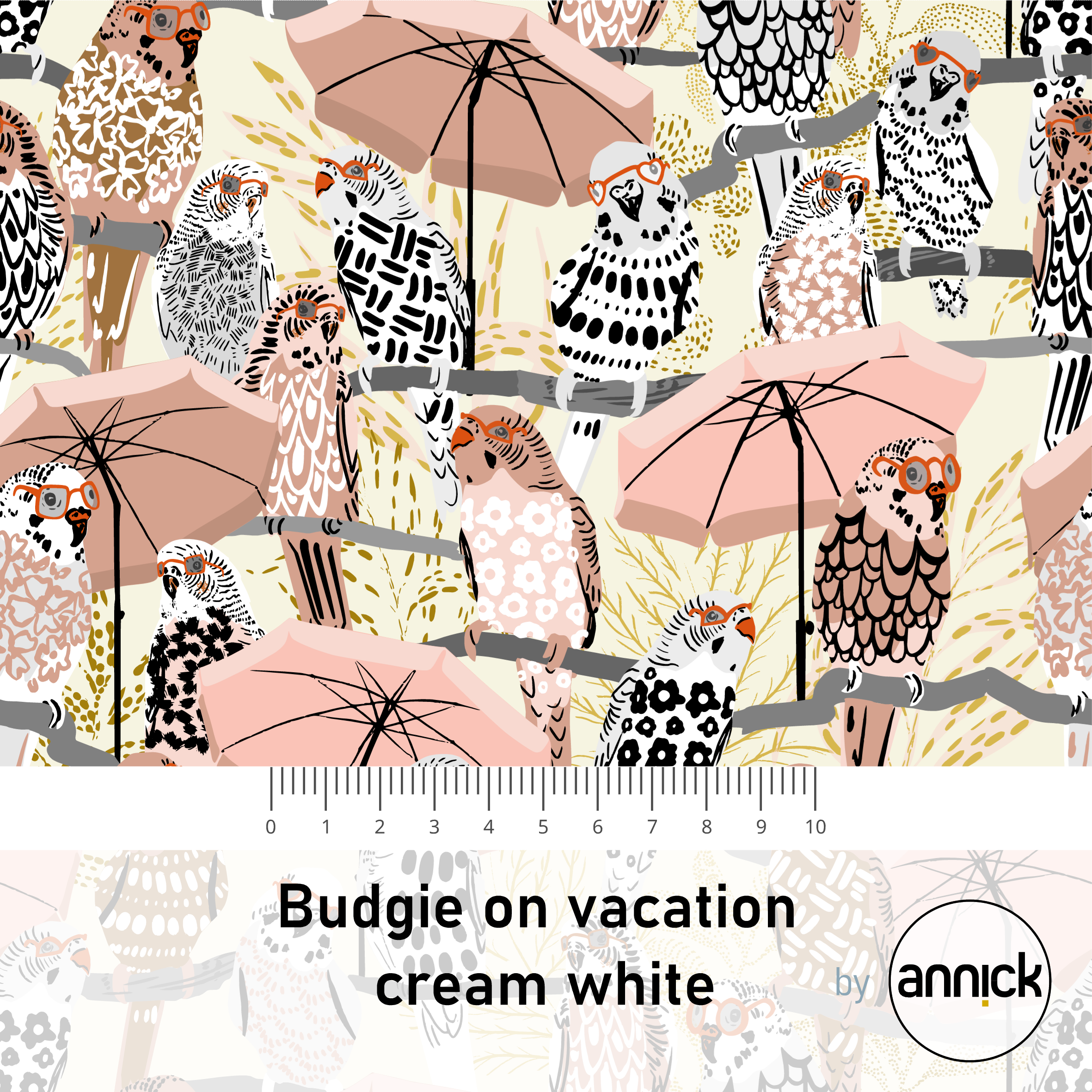 Budgie on Vacation Cream White